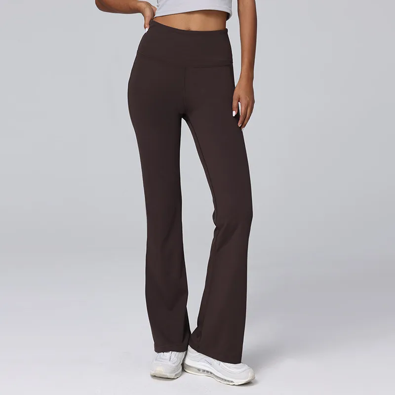 Nude Feel Sports Horn High Waist Hip Lift Stretch Fitness Wide-leg Pants - Coffee