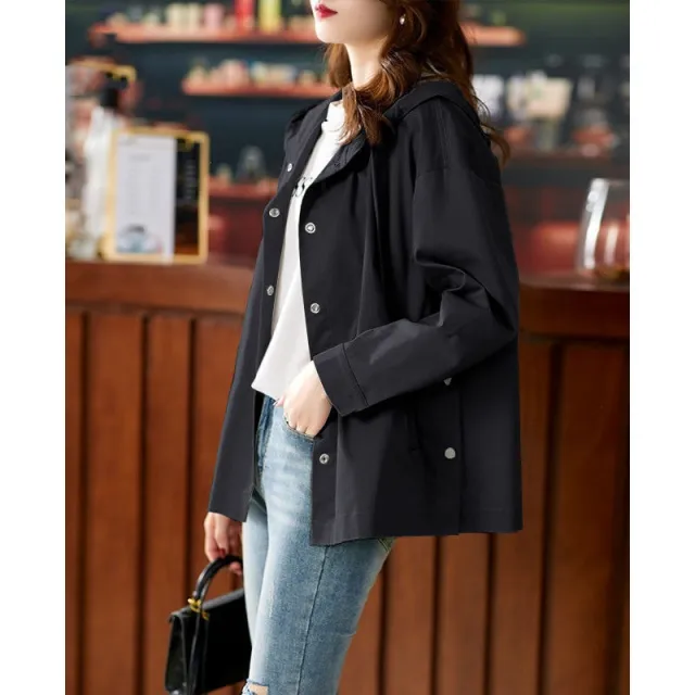 New Hooded Short Jacket Casual Women's Windbreaker Black - Shop at LoveMi