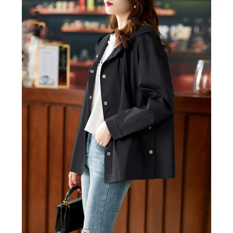 New Hooded Short Jacket Casual Women's Windbreaker - Black