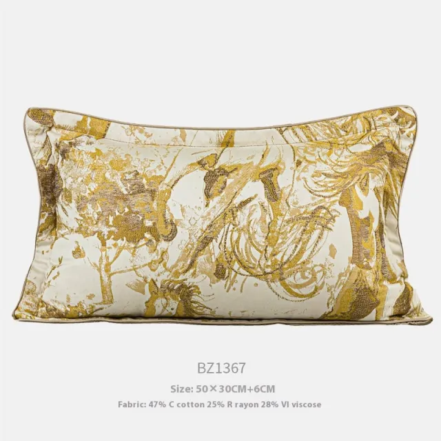 Modern Abstract Art Cushion Golden Horse Yarn dyed Jacquard Pillow Golden Yellow Waist Pillow - Shop at LoveMi