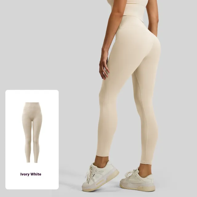 No Embarrassment Line Peach Hip Raise Yoga High Waist Belly Contracting Exercise Nude Feel Leggings Ivory White - Shop at LoveMi