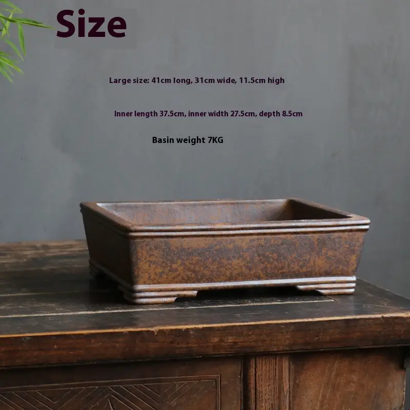 Purple Sand Firewood Burning Rectangular Five-line Basin Pine And Cypress Boxwood Bonsai