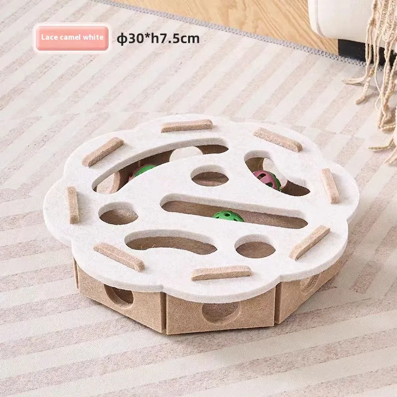 Cat Toy Self-Hi Relieving Stuffy Artifact Hole Felt Box - Camel Flower Shaped And3 Bells