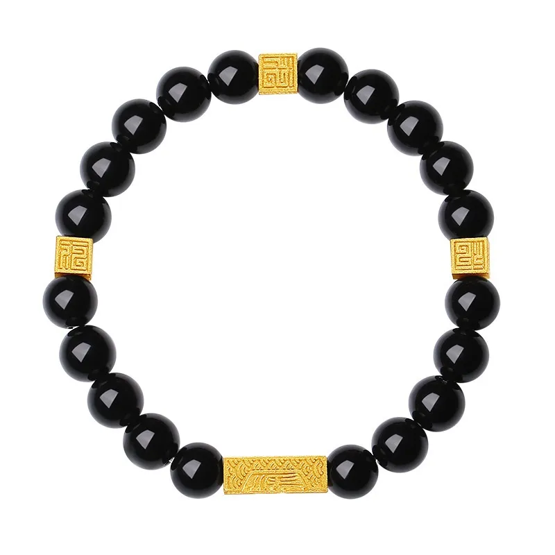 Fuyun Obsidian Electroplating Beaded Bracelet Men's Retro High Sense - Sl14 Lucky Obsidian Bracelet