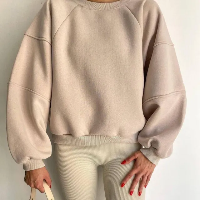 New Round Neck Stitching Long sleeved Pure Sweater For Women Camel - Shop at LoveMi