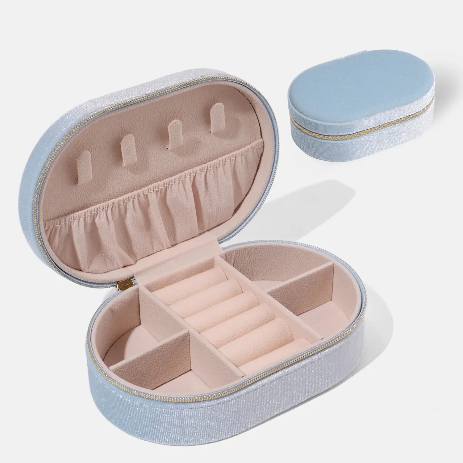 Cross-Border Oval Velvet Jewelry Storage Box Portable