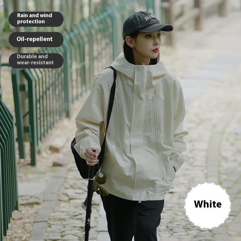 Women's Outdoor Sports Waterproof Mountaineering Suit Coat - White