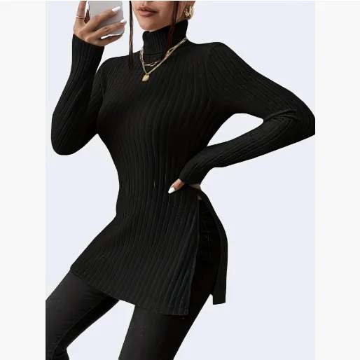 Women's Turtleneck Pullover Clothing Sweater - Black
