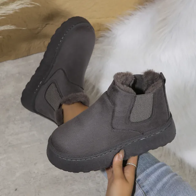 Women's Plush Boots Winter Warm Fleece Thick Flats Snow Boots Fashion Shoes Grey - Shop at LoveMi