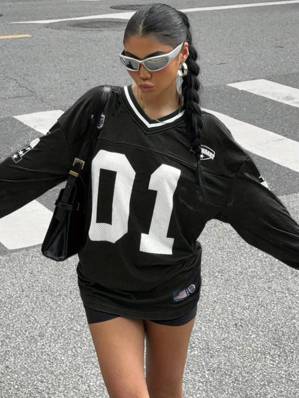 Women's Number And Letter Printed Football T-shirt - Black