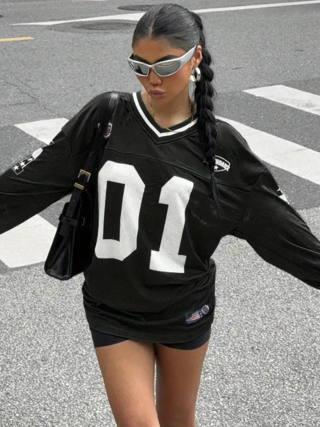 Women's Number And Letter Printed Football T shirt Black - Shop at LoveMi