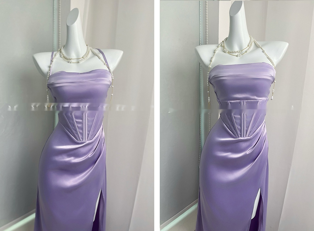 Camisole High grade Heavy Work Evening Dress Fishbone Purple - Shop at LoveMi