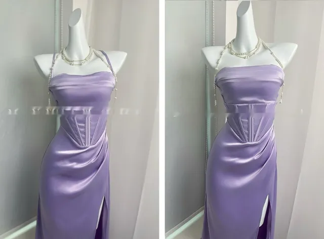 Camisole High grade Heavy Work Evening Dress Fishbone Purple - Shop at LoveMi