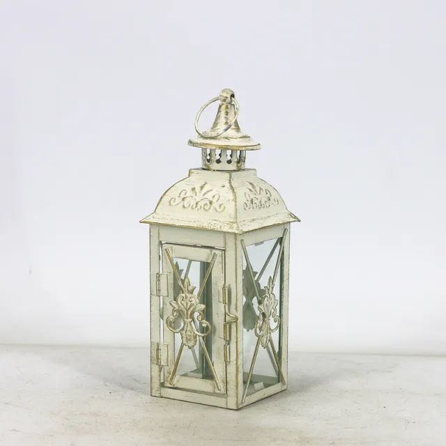 European Style Black White Wrought Iron Floor standing Storm Lantern Tempered Glass Courtyard Decoration White Gold Brush - Shop at LoveMi