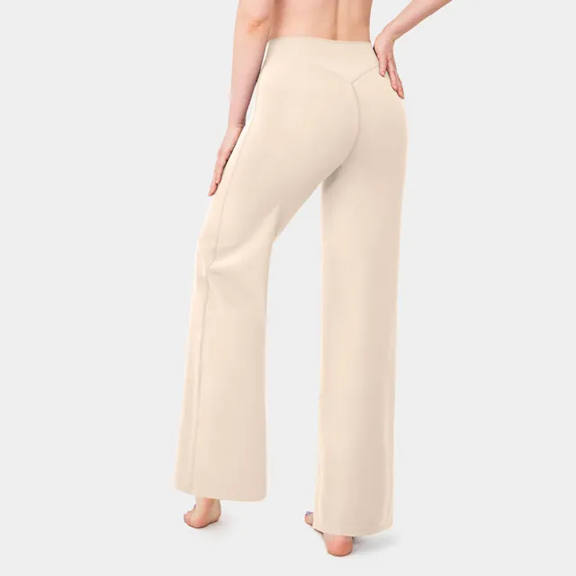 Fashionable Loose Straight leg Yoga Pants For Women Milk Apricot Color - Shop at LoveMi