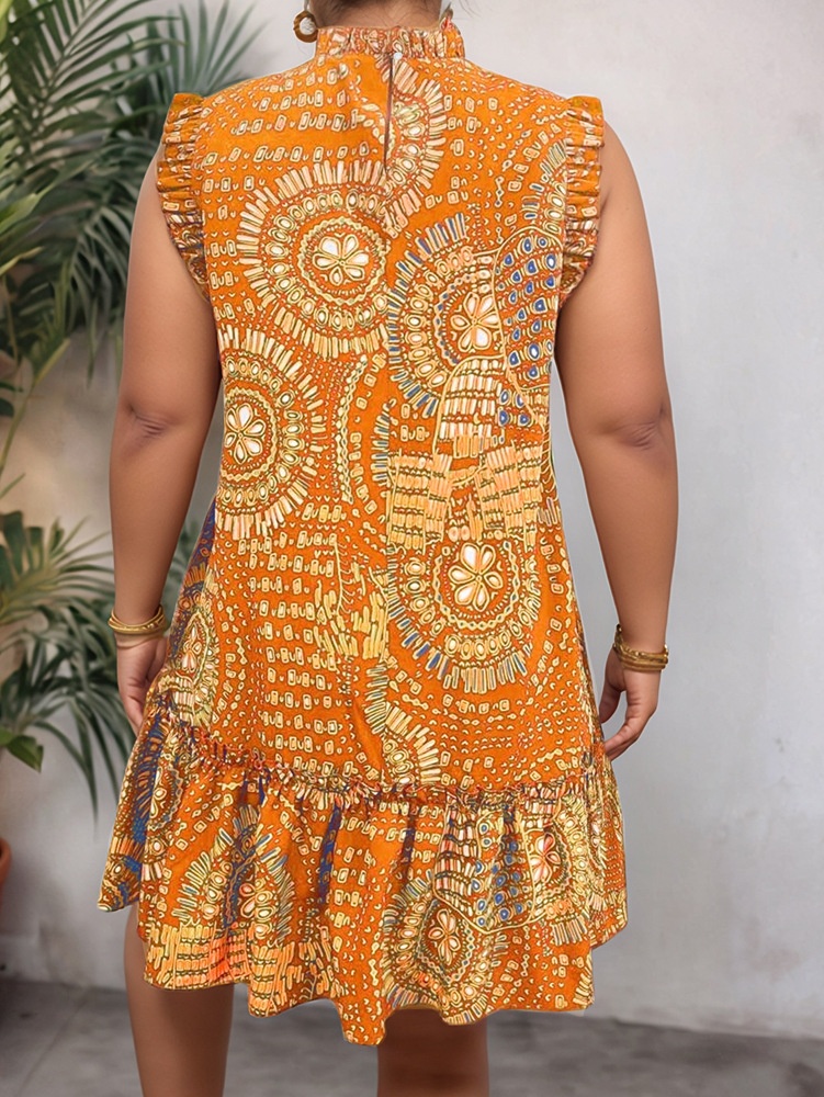 Bohemian Pattern Plus Size Short Dress for Summer