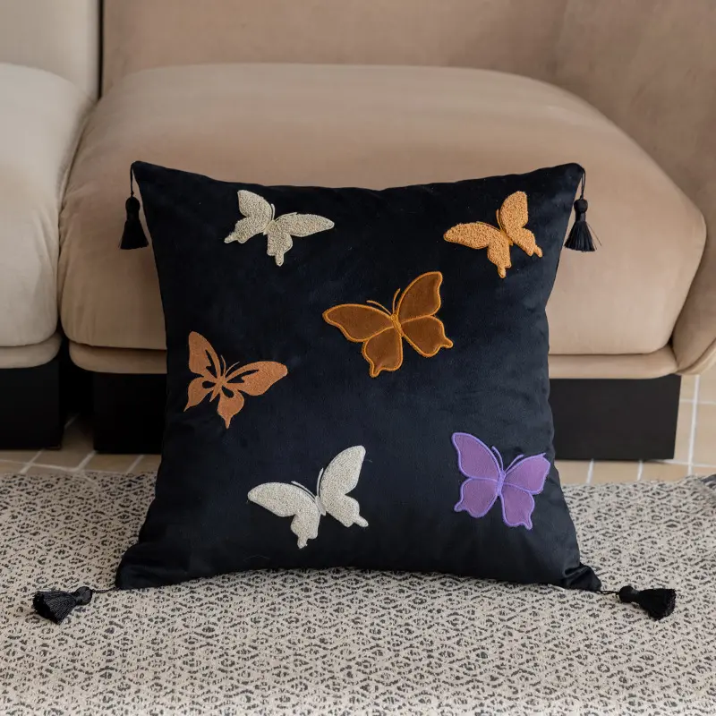 Butterfly Embroidery Couch Pillow Light Luxury