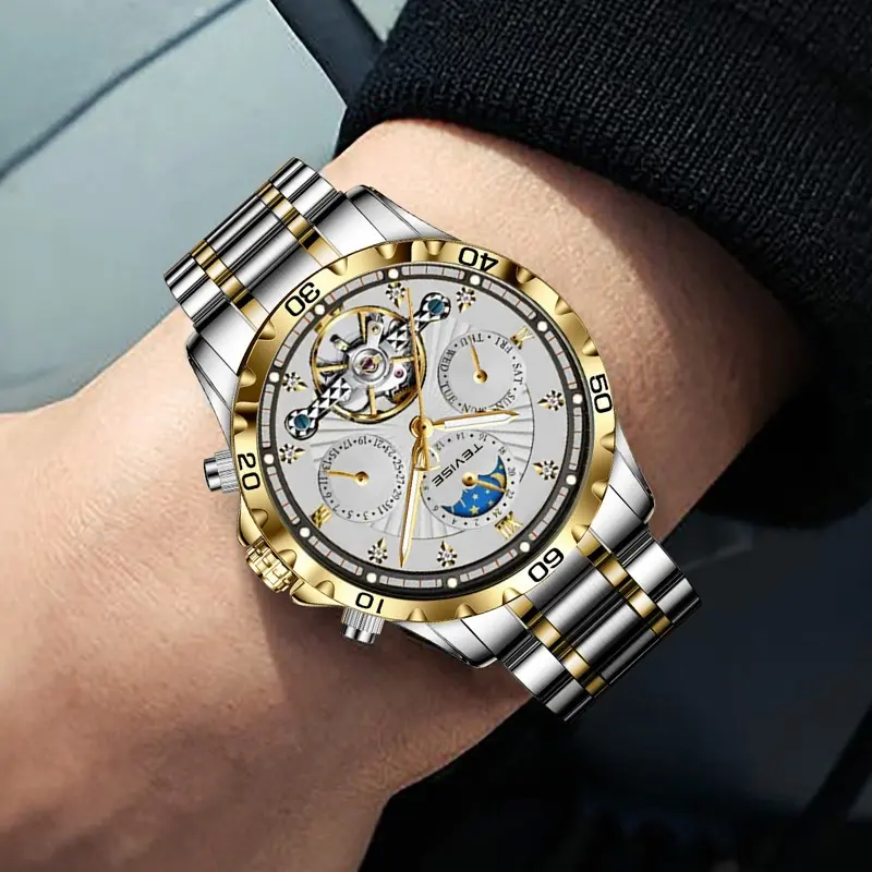 Fashion Business Men's Waterproof Tourbillon Steel Belt