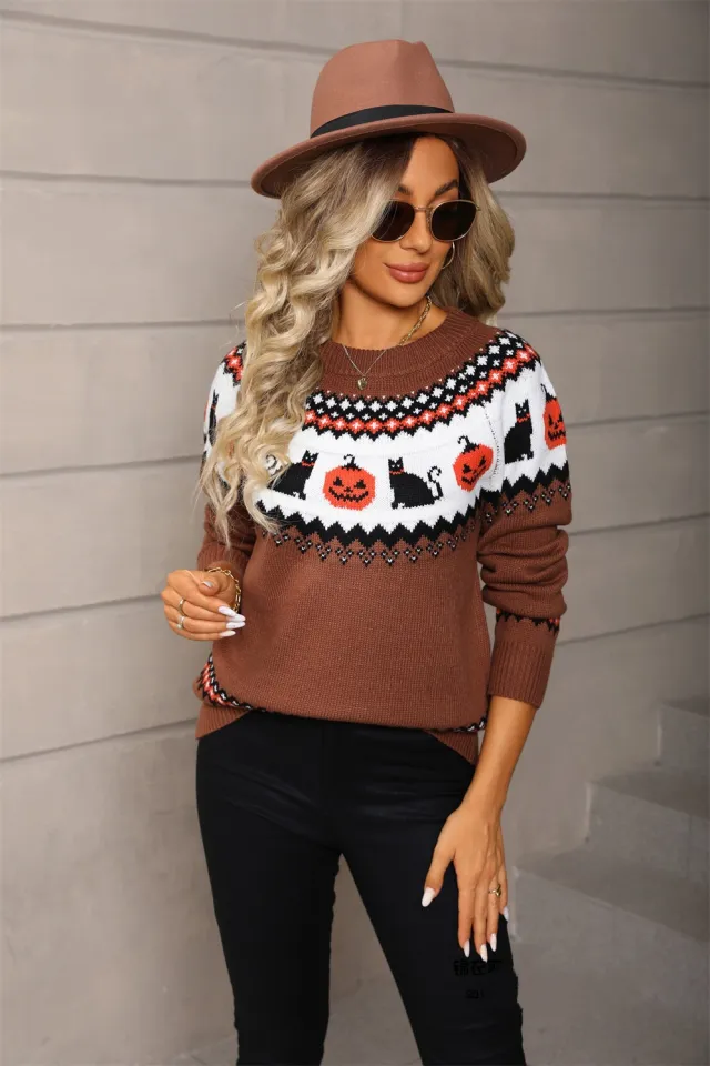 Women's Oversized Knit Christmas Sweater Camel - Shop at LoveMi