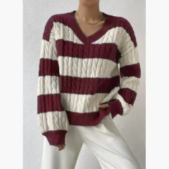 Women's Knitted Sweater Lazy Loose All-matching Top - Wine Red - View 1