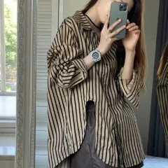 New Loose Shirt Chic Elegant French Retro Top Women's All-matching - Khaki Stripe - View 1