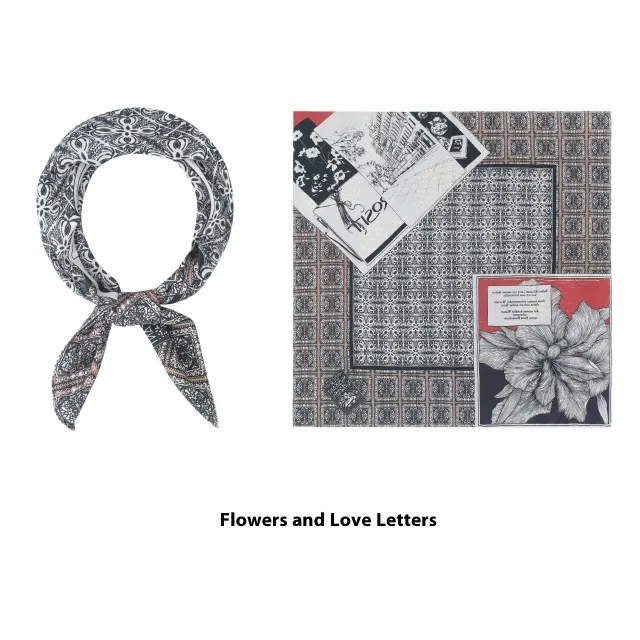 Thin Headcloth Duplex Printing Silk Scarf Square Scarf Flowers And Love Letters - Shop at LoveMi