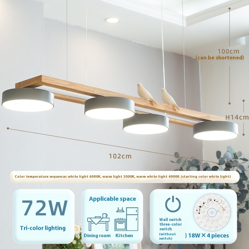 LED Solid Wood Modern Minimalist Restaurant Chandelier