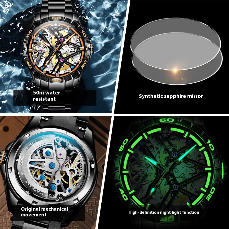 Sports Automatic Men's Mechanical Hollow Waterproof Watch - Image 1