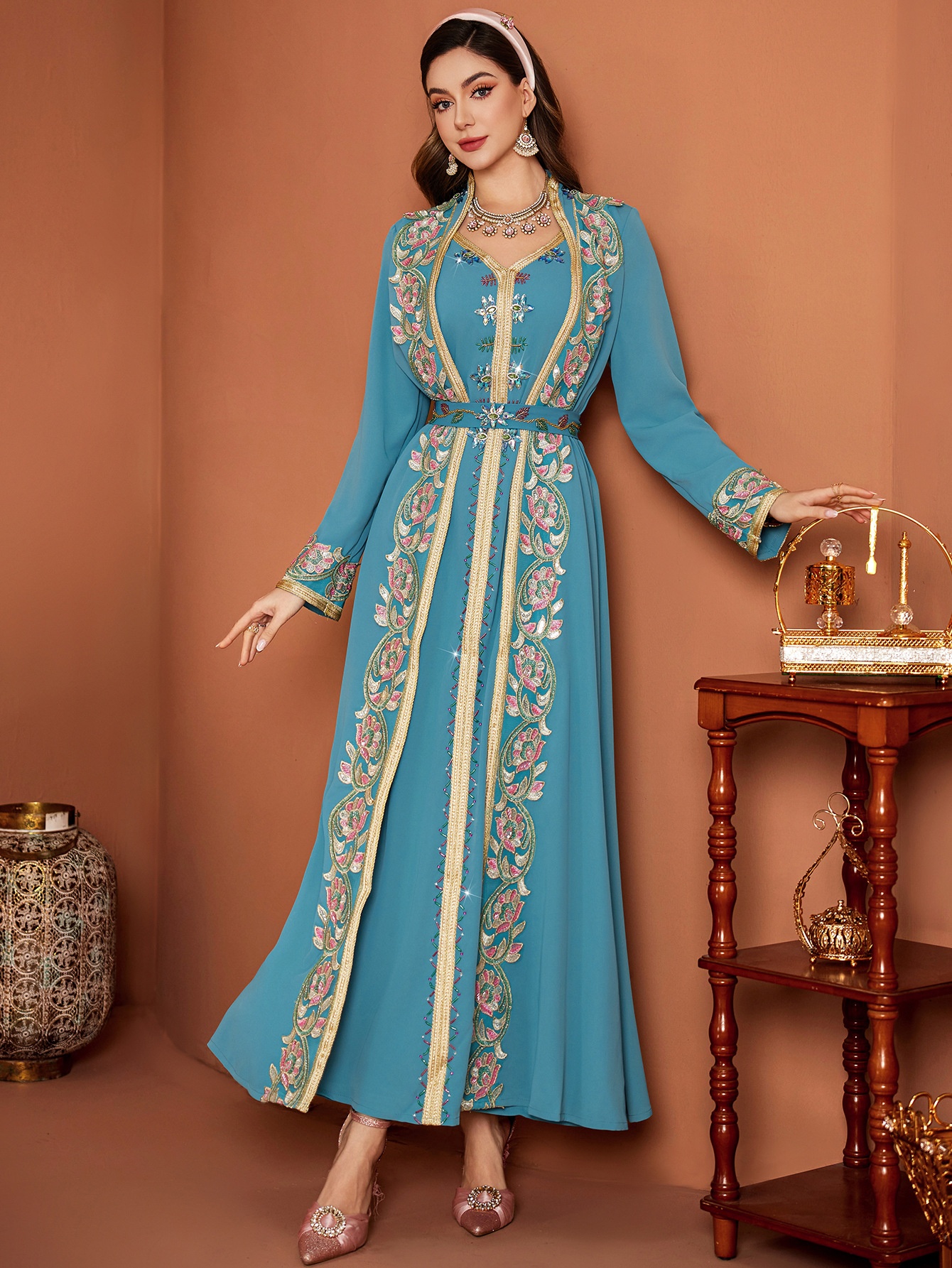 Peacock Blue Long Skirt Dress Image 1