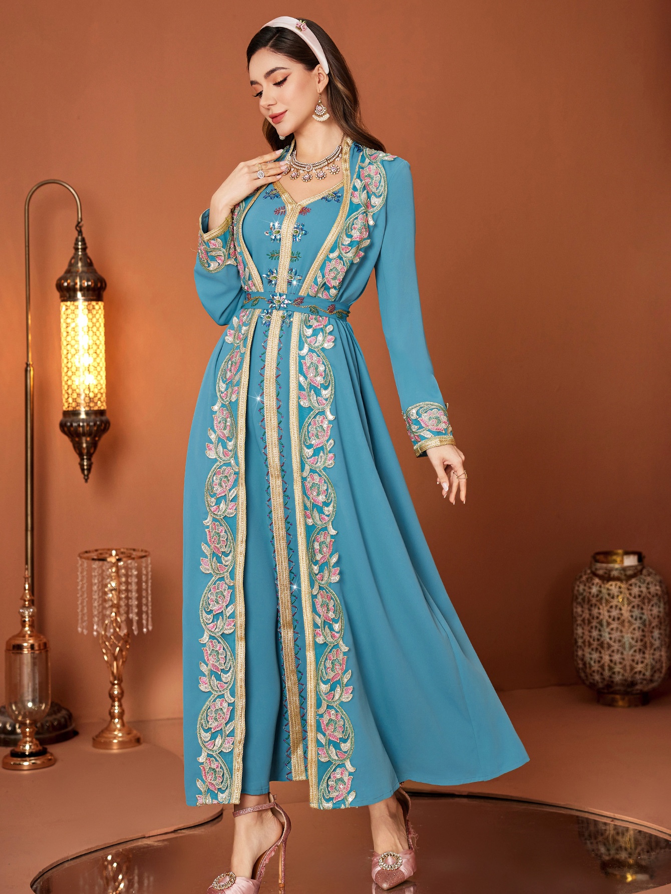 Peacock Blue Long Skirt Dress Image 9