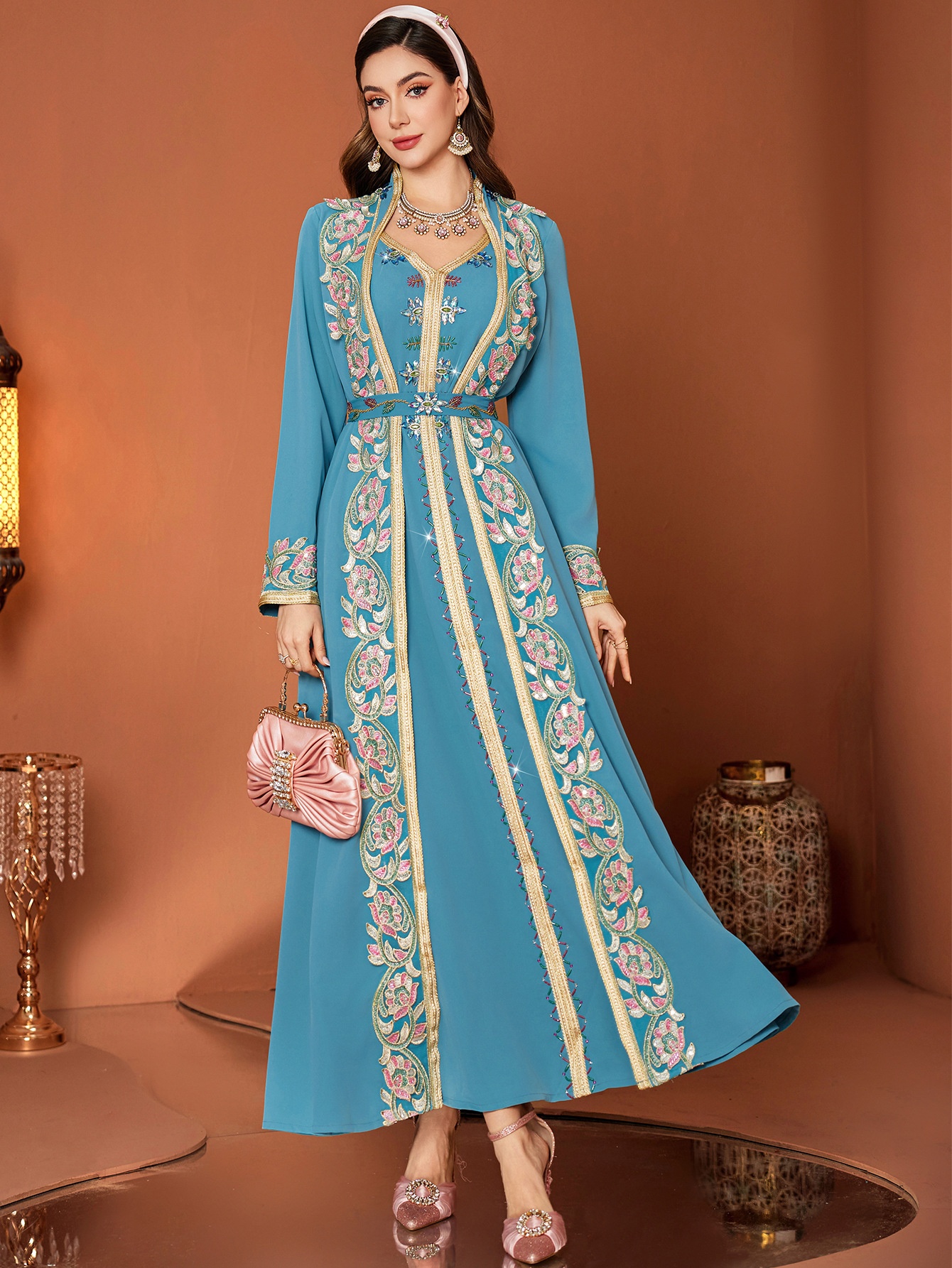Peacock Blue Long Skirt Dress Image 5