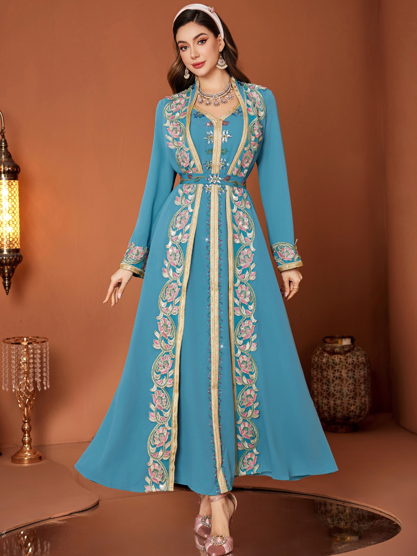 Peacock Blue Long Skirt Dress Image 6