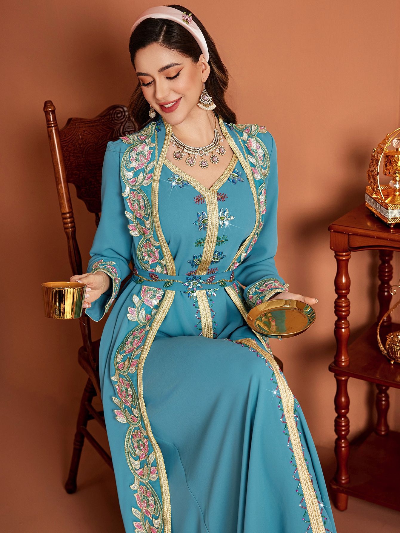 Peacock Blue Long Skirt Dress Image 10