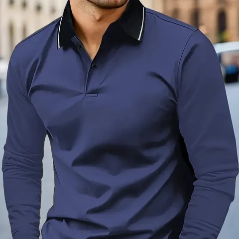 Autumn Men's Lapel Golf Casual Sports Contrast Color Long