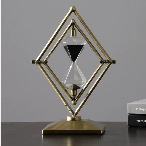 Glass Sand Clock Timer Metal Ornaments Bronze Black Sand - Shop at LoveMi