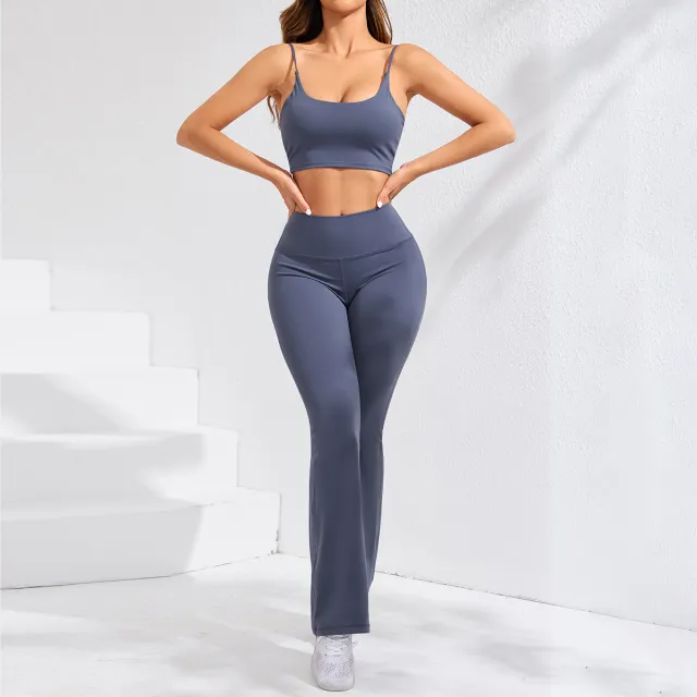 Women's Solid Color Casual High Waist Hip Lift Yoga Pants Blue - Shop at LoveMi