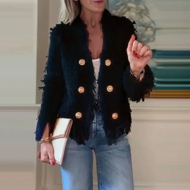 European And American Fashion Elegant Niche Tassel Jacket Women Black - Shop at LoveMi