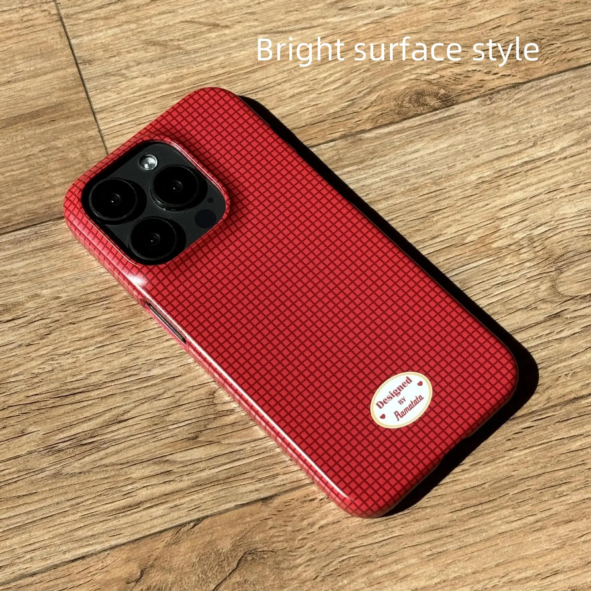 Plaid Protective Phone Case for iPhone — Glossy HM11 Red Plaid, 15PRO