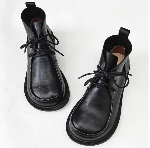 Women’s Pure Leather Chunky Big-Toe Ankle Boots