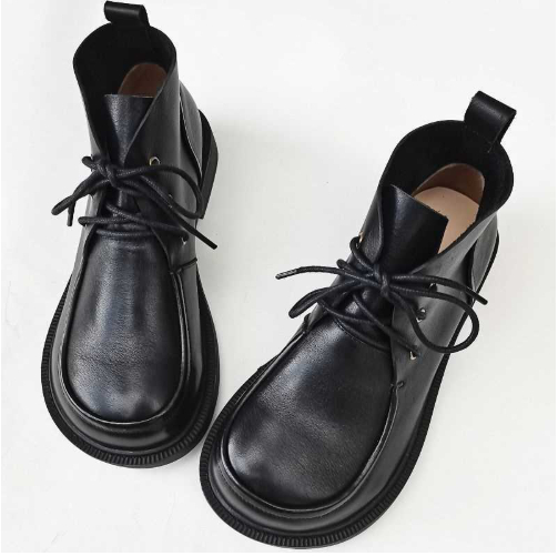 Women’s Pure Leather Chunky Big-Toe Ankle Boots
