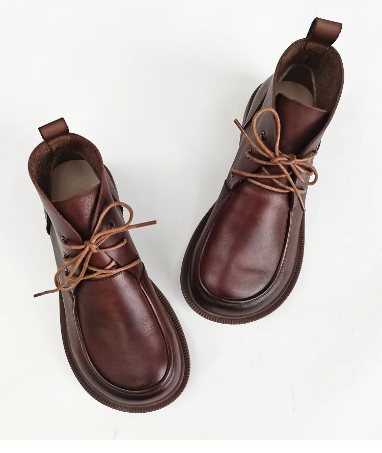 Women’s Pure Leather Chunky Big-Toe Ankle Boots