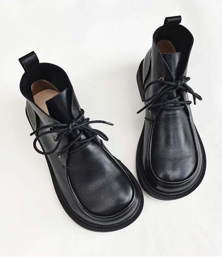 Women’s Pure Leather Chunky Big-Toe Ankle Boots