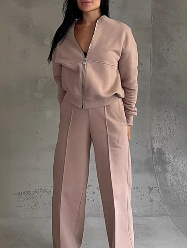 Zipper Slim Fit Elastic Two-piece Suit For Women - Image 9