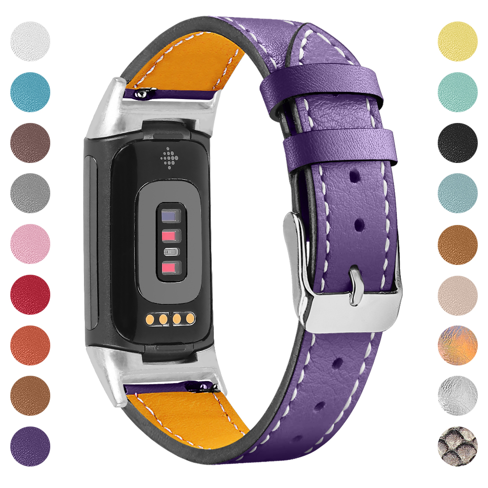 Smart Watch Charge5 First Layer Cowhide Leather Strap Purple - Shop at LoveMi
