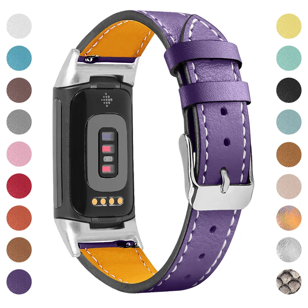 Smart Watch Charge5 First Layer Cowhide Leather Strap - Purple