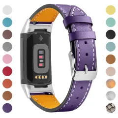 Smart Watch Charge5 First Layer Cowhide Leather Strap - Purple - View 1