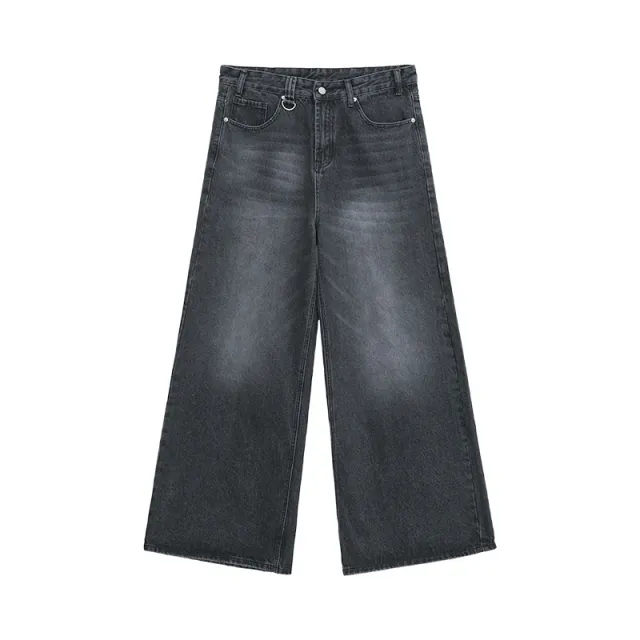 Retro Style Distressed Loose Wide Leg Mopping Jeans Gray - Shop at LoveMi
