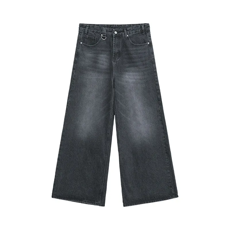 Retro Style Distressed Loose Wide Leg Mopping Jeans - Gray
