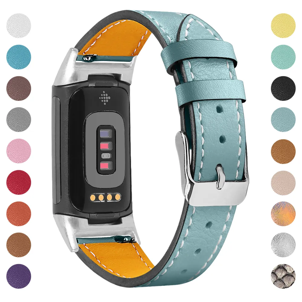 Smart Watch Charge5 First Layer Cowhide Leather Strap - Haze Blue