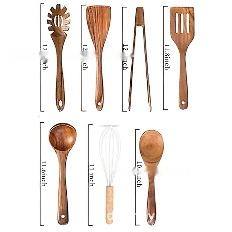 7-piece Wooden Spoon Spatula And Soup Spoon Kitchen Tableware Suit